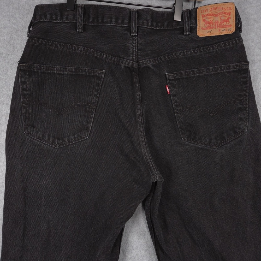 Levis 550 Mens Size 40x30 Black Denim Relaxed Fit Tapered Leg Jeans - Picture 6 of 16